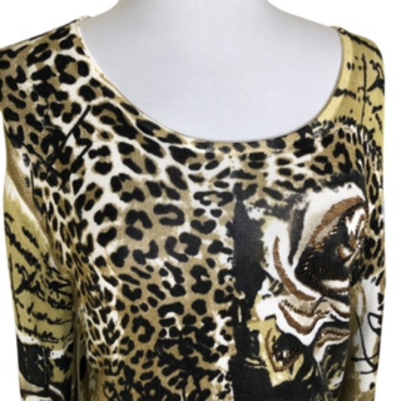 Linea Blu Scoop Neck Floral & Animal Print Beaded Women's Tunic Size M - Picture 2 of 9